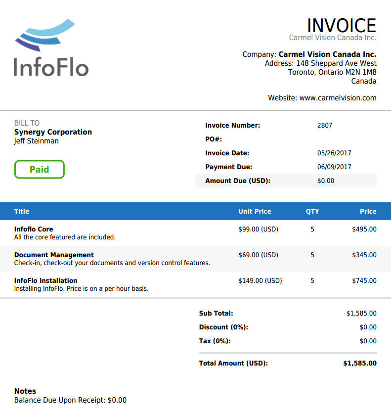 InfoFlo Pay: Invoice PDF