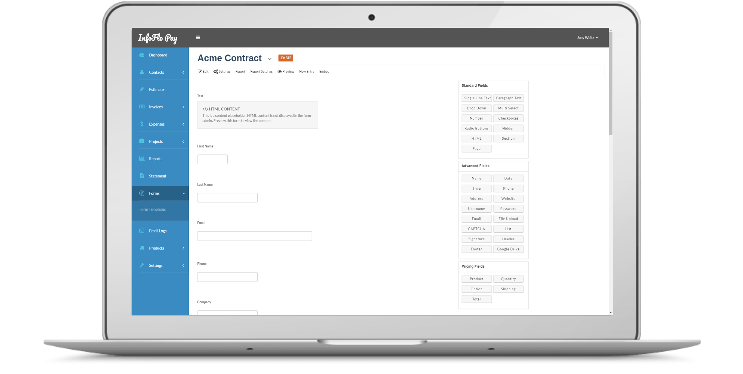 InfoFlo Pay Build Form