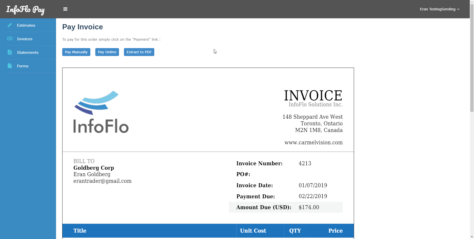 InfoFlo Pay: Pay invoices
