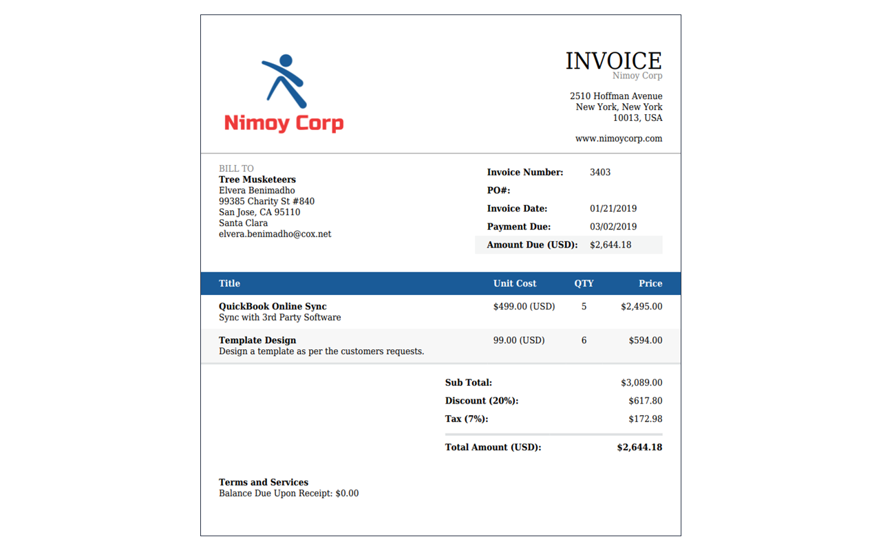 InfoFlo Pay Invoice Example